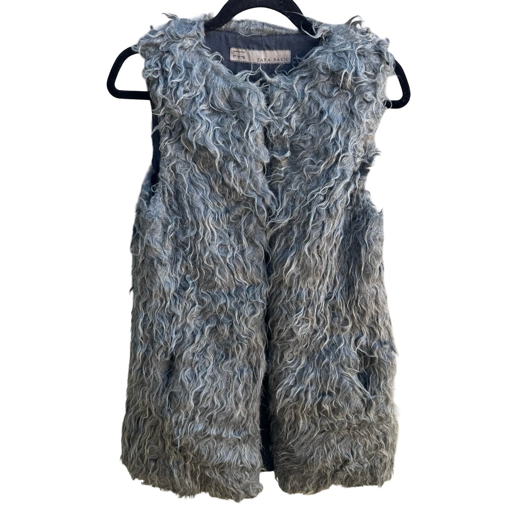 Zara Boho Mongolian Style Whimsigoth Glam Layering Shaggy Faux Fur Vest Gray M
